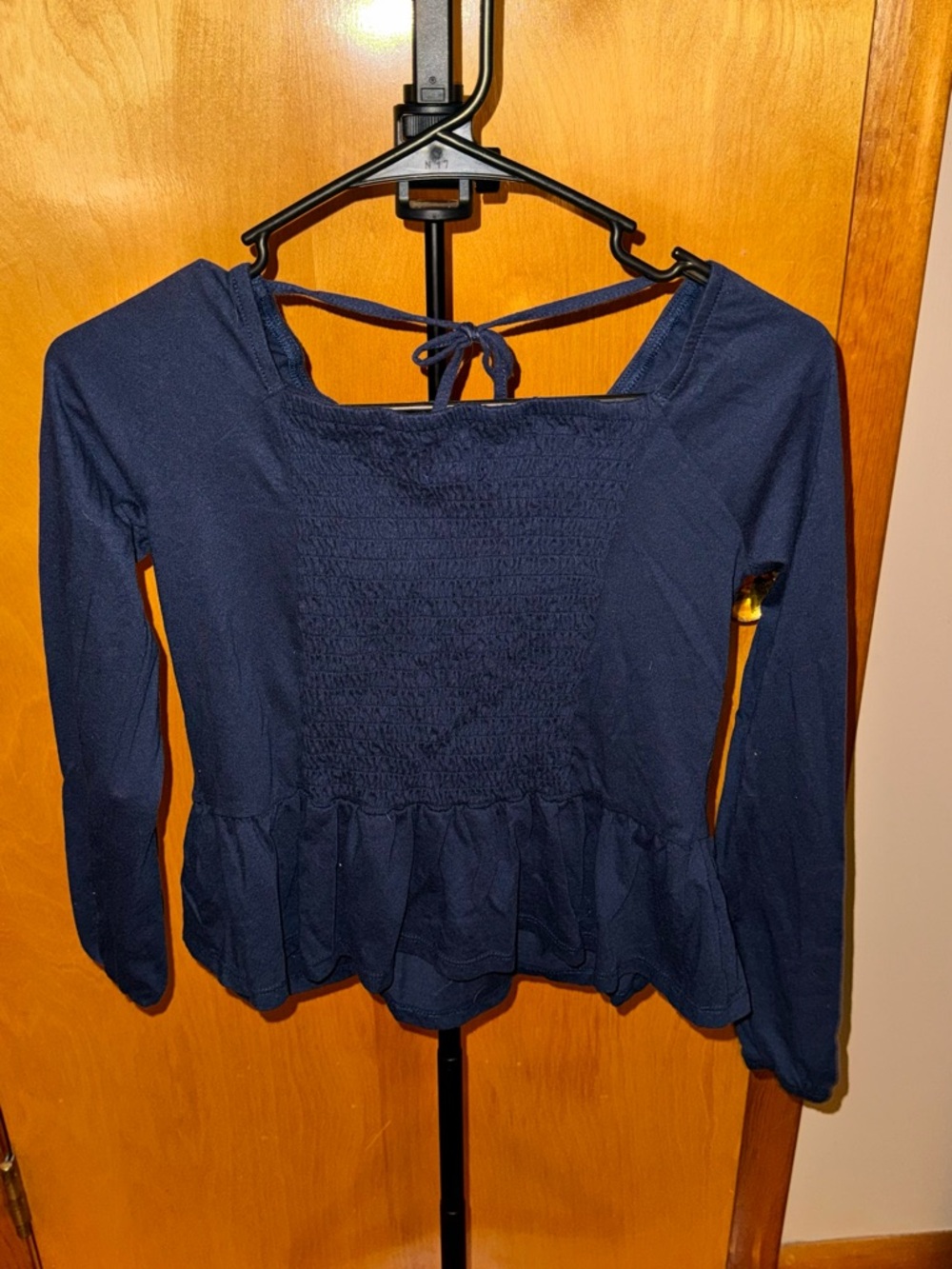 The Children's Place Navy Smocked Square Neck Peplum Top
